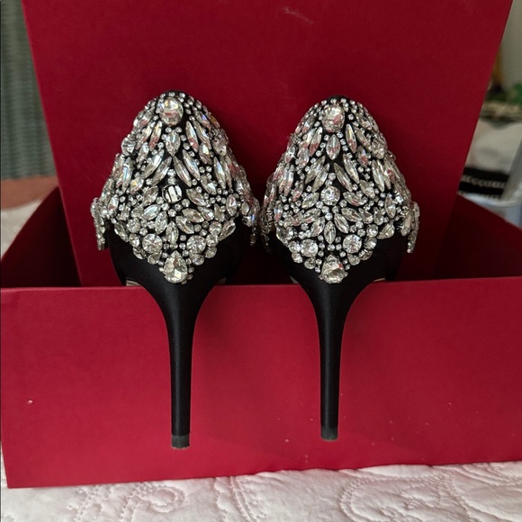 Badgley Mischka Black Satin Embellished Heels - Picture 3 of 4